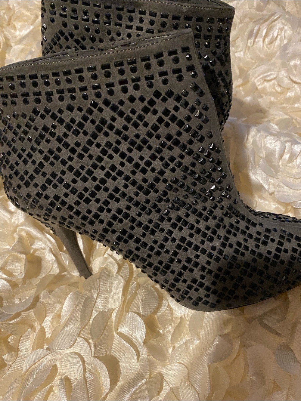 Women's charcoal Rhinestone Ankle Boots - Fashion Heel